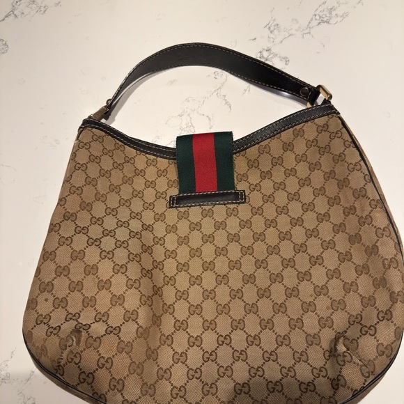 Gucci web hobo monogrammed leather trim bag - Picture 2 of 7